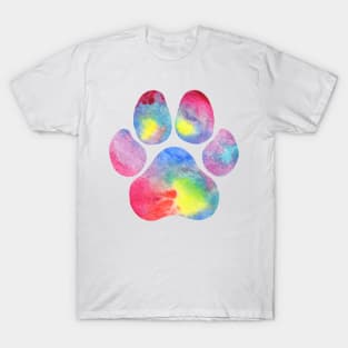 Pink Rainbow Watercolor Paw Print T-Shirt